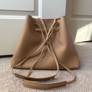 Tan Leather Drawstring Slouch Bag